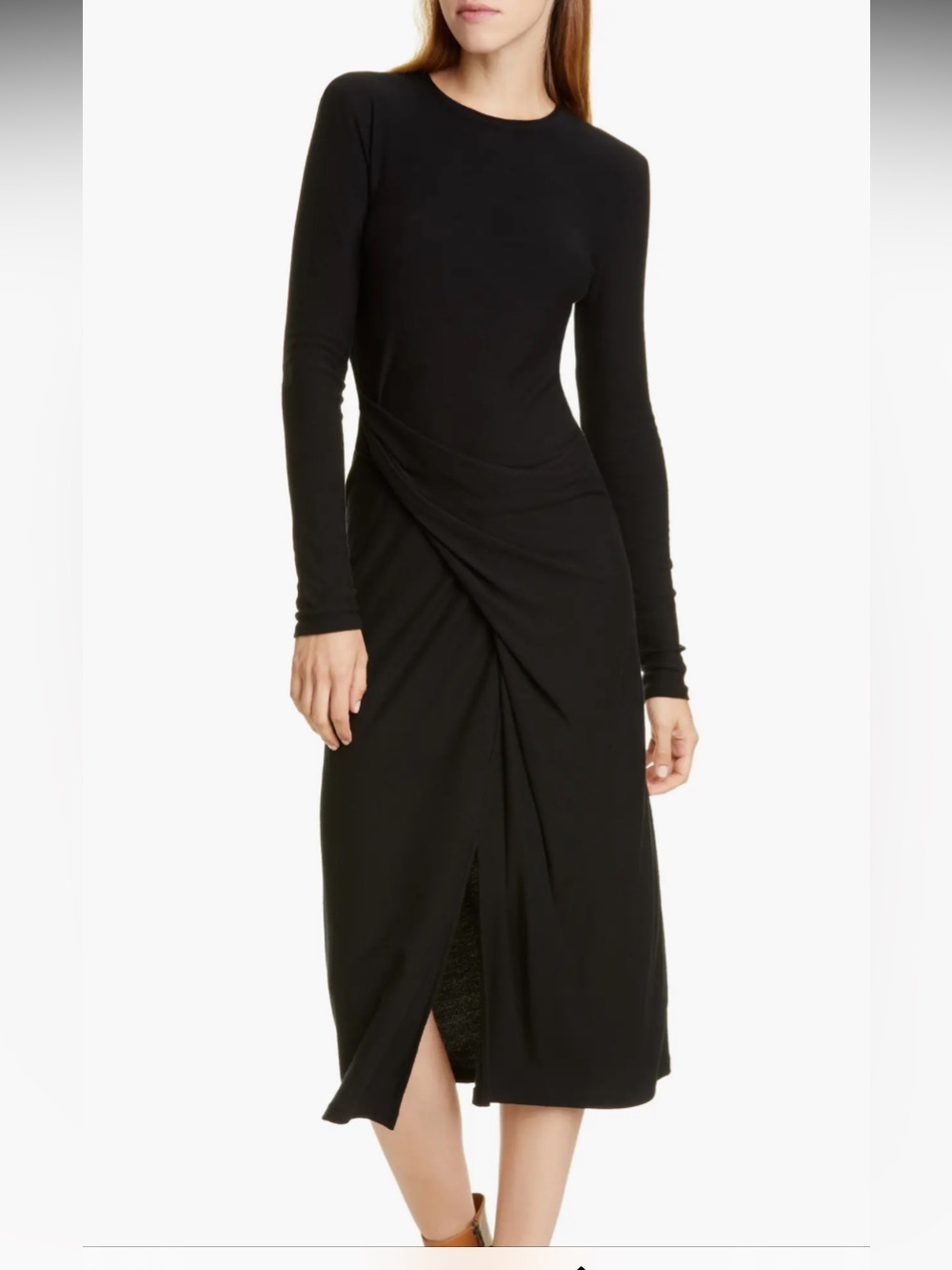 Vince Draped Long Sleeve Dress Black Size L